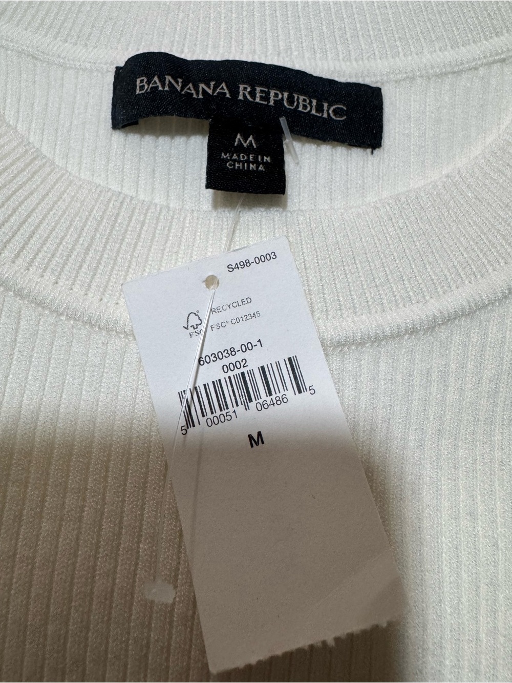 Banana Republic woman off white Ribbed Short-Sleeve Crewneck Sweater blouse - Picture 6 of 9